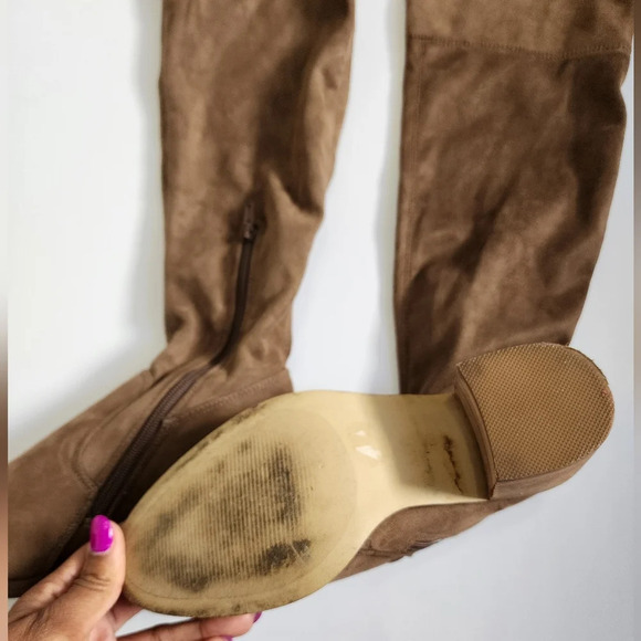 Steve Madden Women Brown Over The Knee Fabric Stretch Side Zipper w/ Tie, sz 7.5 - Picture 5 of 16